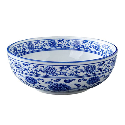 Luxshiny Blue White Porcelain Bowl, 8 Inch Chinese Ceramic Bowl Asian Serving Container for Salad Pasta Rice Porridge Fruits Udon Soba