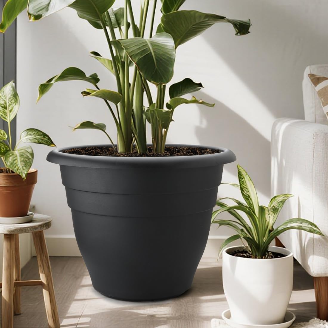 RooTrimmer 3 Pack 20 Inch Large Plant Pots for Outdoor,Heavy Duty Extra Large Deep Garden Planter with Drainage Holes,Sturdy Textured Black Flower Pot for Trees,Shrubs,Patio,Lawn