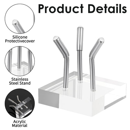 XLIUAX 12 Pcs Rock Display Stands, Stainless Steel 3 Pegs Clear Acrylic Base Display Mini Easel Stand for Fossil Coral Crystal Geodes Mineral Agate Small Collectibles