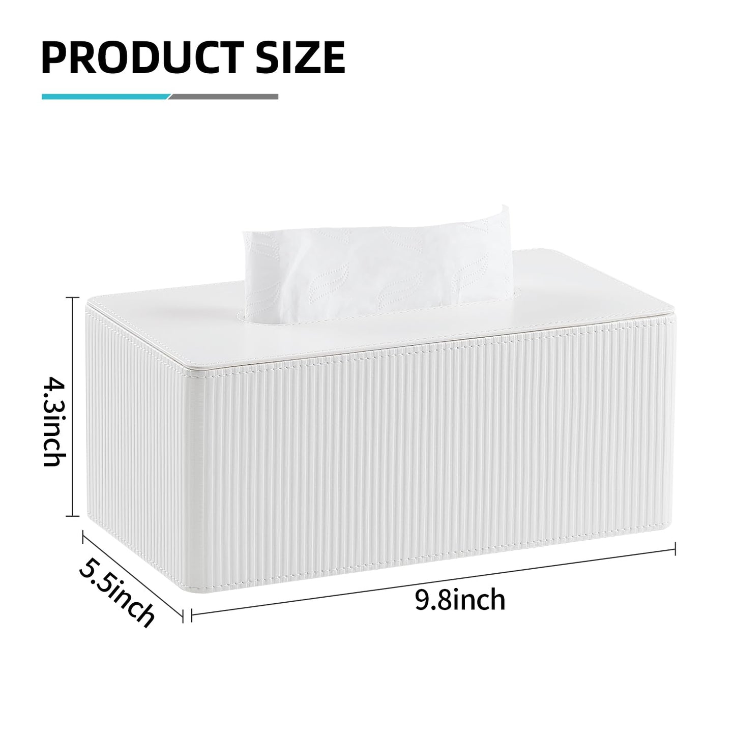 Cretkhp PU Leather Tissue Box Cover Rectangle with Magnetic Closure, Modern Tissue Box Holder for Bathroom NightStands Livingroom, Decorative Tissue Holder for 120(3-Ply)/160(2-Ply) Tissue Box (White)