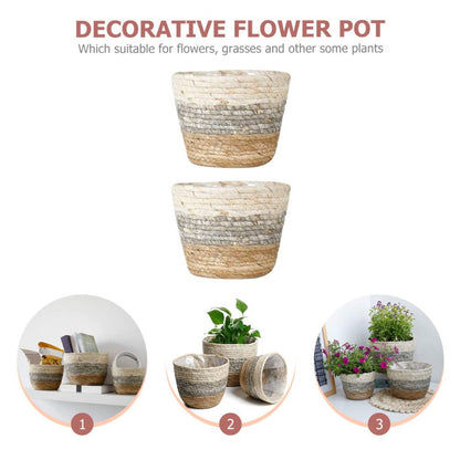 Operitacx Handmade Sea Grass Plant Basket 2 Pack Decorative Flower Holder Baskets for Home
