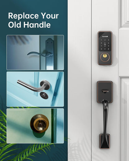 Keyless Entry Door Lock with Handles, Hornbill Smart Front Door Lock Set, Alexa Front Exterior Door Set, Digital Touchscreen via Bluetooth APP/Keyfob/Key-Matte Black(Not Compatible Gram/Screen Door)
