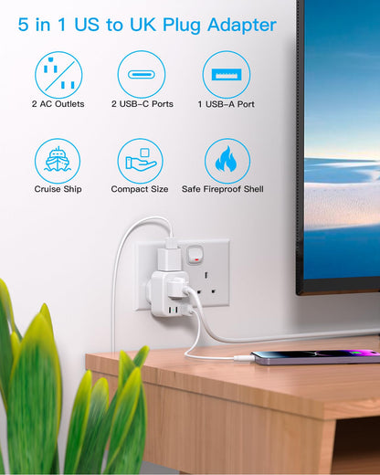 South Africa Travel Plug Adapter, HANYCONY Type M Power Adapter with 2 AC Outlets 3 USB Ports(2 USB C) for US to South Africa Botswana Namibia India Nepal Bhutan Sri Lanka