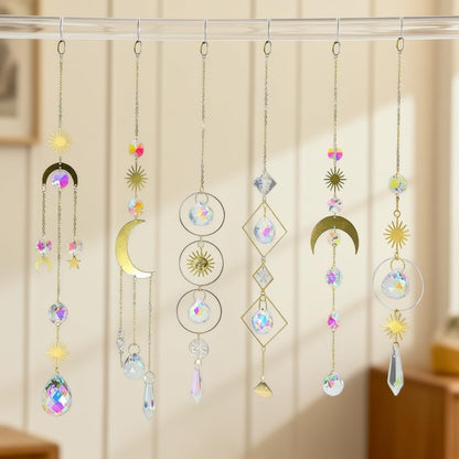 6PCS AB Crystal Suncatcher Hanging Sun Catcher with Chain Rainbow Maker Pendant Crystal Balls Prism for Window Home Garden Christmas Party Wedding Decoration
