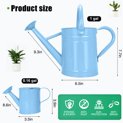 Lechloris Metal Watering Can (1 Gallon) for Outdoor&Indoor Plants with Free Small Watering can for Kids, Plant Watering Can with Removable spout, Perfect for Garden Flower, Houseplants, (Light Blue)