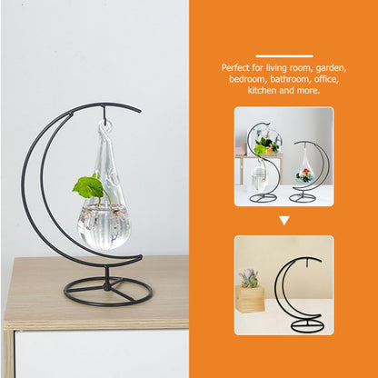 EPIGEIST Moon-shaped Iron Ornament Display Stand for Hanging Terrariums and Plant Pots Compact Desktop Decor Holder with Pendulum Style Contemporary Transparent Globe Display for Home