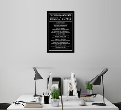 The 10 Commandments Of Financial Success Motivational Wall Art Inspirational Financial Management Quote Canvas Poster Painting Prints for Office Living Room Home Decor Framed Artwork [12''W x 18''H]