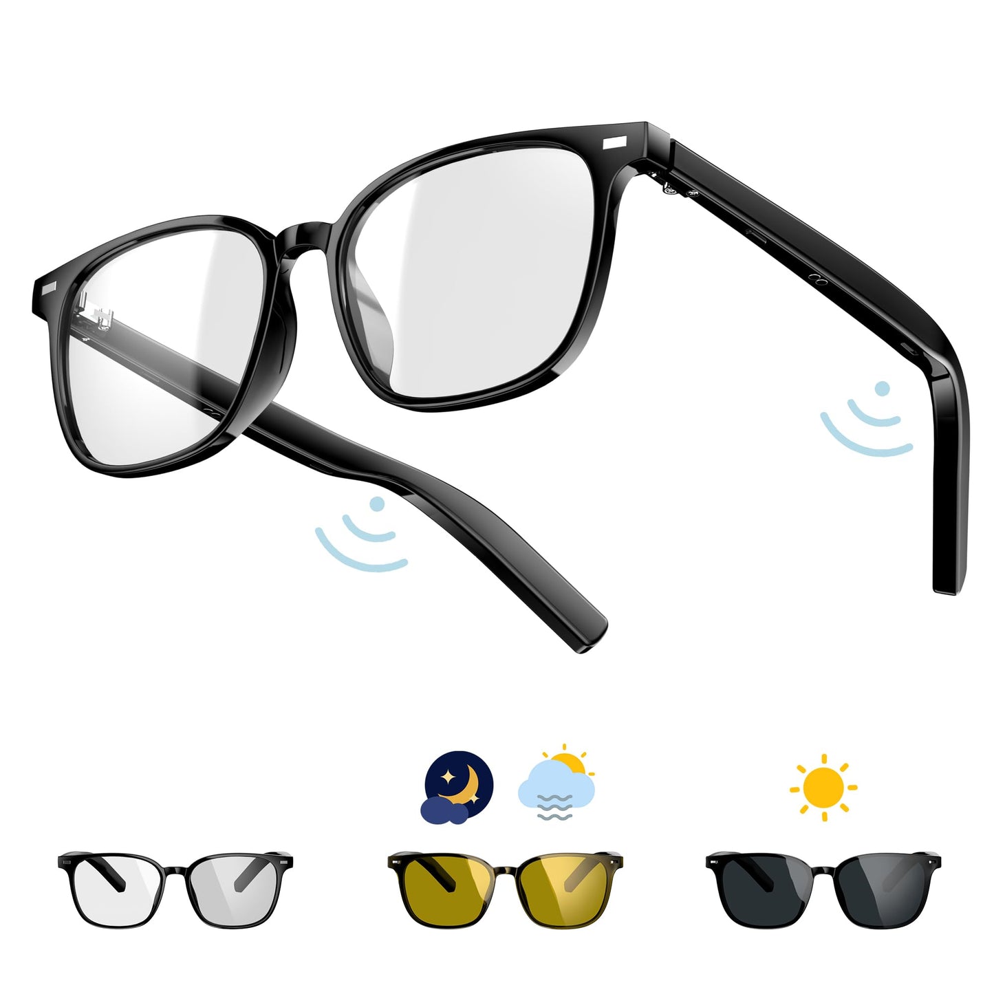 Blackview Smart Glasses, 5.3 Bluetooth Sunglasses with Open Ear Speaker, Voice Assistant Compatible, Blue Light Blocking Lens