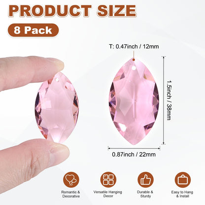 M METERXITY 8-Pack Crystal Horse Eye Prisms, 38mm/1.5 Inch Chandelier Pendant Maker Hanging Crystals Chandelier Prisms for Home/Windows/Garden/DIY Decoration[Pink]