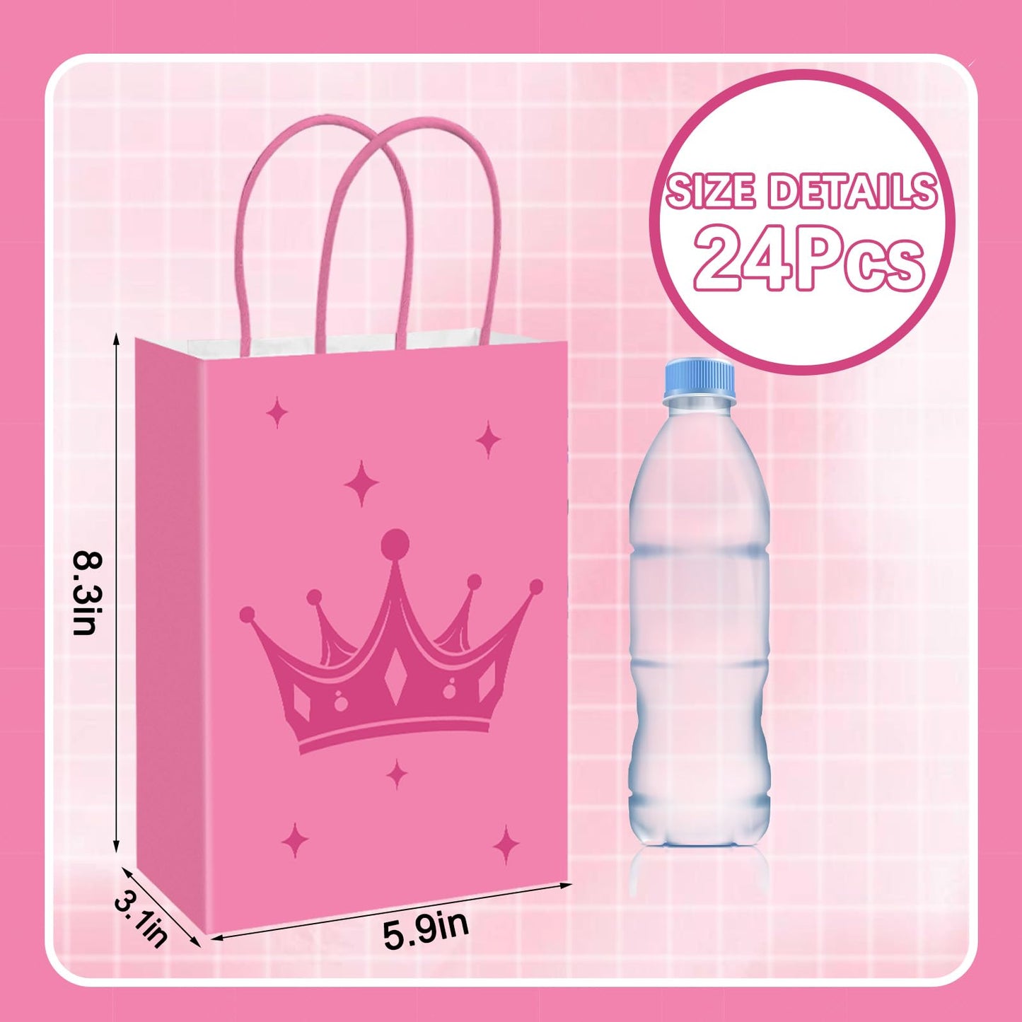 FYSUIMU 24Pcs Witch Paper Bag Pink and Green Party Favor Bags Candy Bags with Handle for Halloween Birthday Baby Shower Princess Birthday Favors Supplies