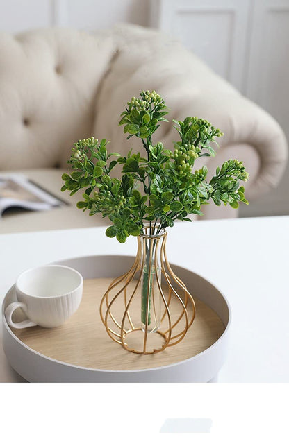 Table Flower Vases,Gold Geometric Metal Frame Clear Glass Tube Bud Vase Hydroponic Plants,Bulb-Shaped Design,Gold Vase Decorative for Fridge,Window,Home,Party(gold 10)