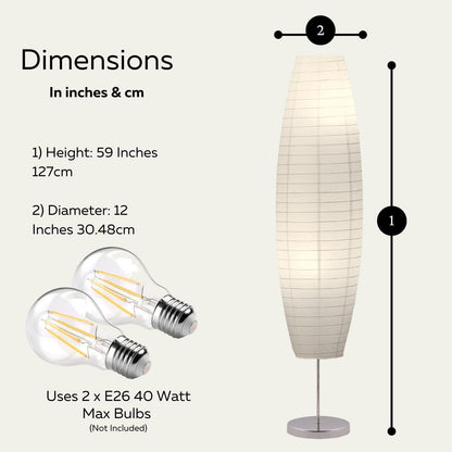LIGHTACCENTS Paper Floor Lamp Set of 2, 59" Tall Modern Standing Lamps for Living Room, Bedroom, Dorm, Apartment, Asian Style Rice Paper Shade Lantern Lights, 2-Pack