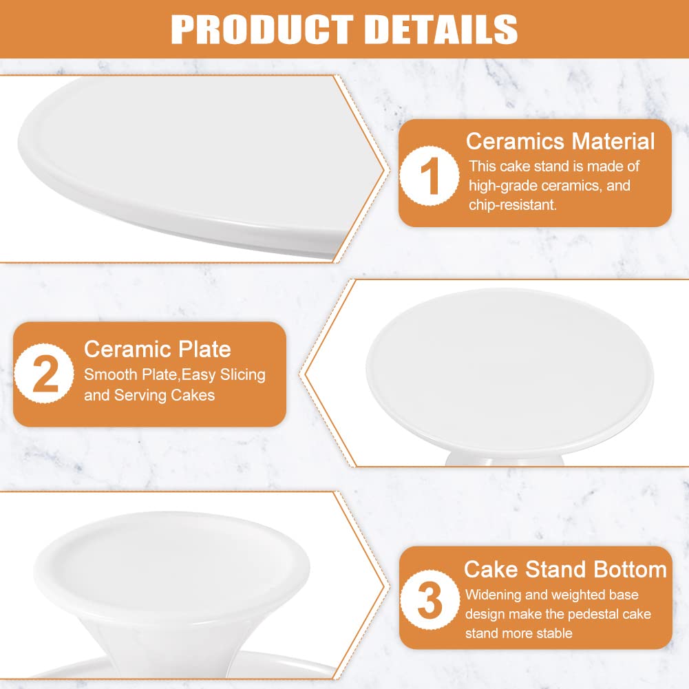 Ceramic Cake Stand, Fits Cakes Up to 8 in, Round White Dessert Pedestal for Cupcakes Cookies Pastries Fruit Display, 1 Pack