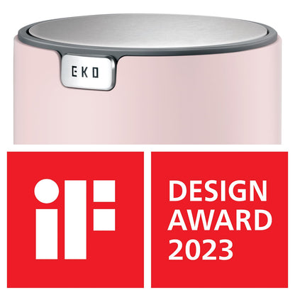 EKO Fandy 0.4 Gal/1.5L Mini Tabletop Trash Bin with Swing-Lid, Desktop Trash Can for Bathroom Countertop, Vanity, Coffee or Office, Small Garbage Bin (Pink)