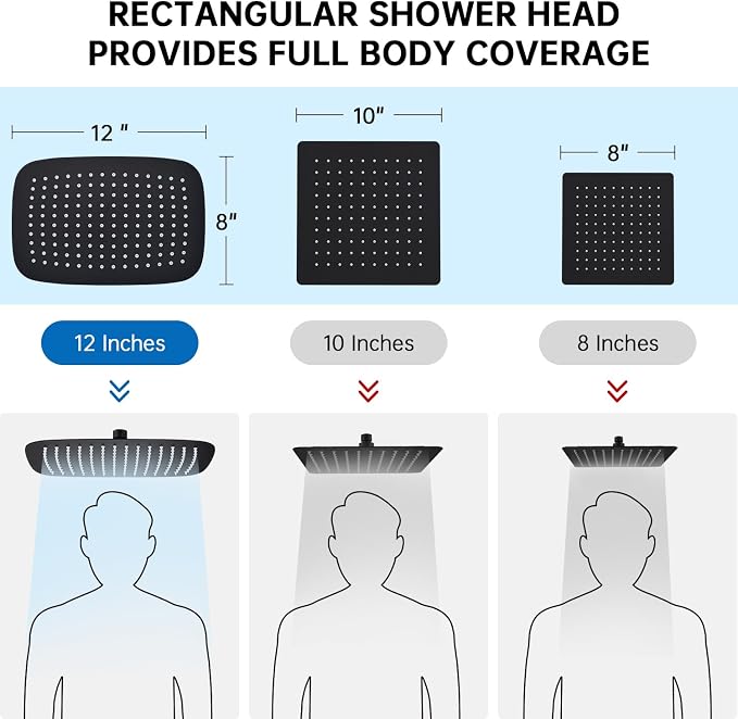 G-Promise All Metal 12 Inch Rain Shower Head with Massage Mode Handheld Spray Combo, 3-Way Diverter with Pause Setting, Full Body Coverage, Modern Bathroom Upgrade (Matte Black)