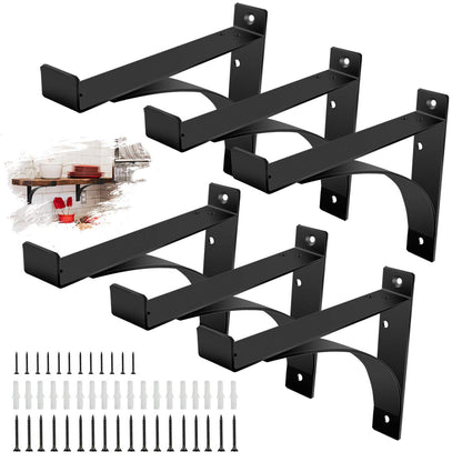 Heavy Duty Shelf Brackets, 8 Inch 6-Pack Exquisite Shelf Brackets, Strong Support Mental L Brackets Heavy Duty Floating Shelf Brackets, Black
