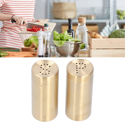 Salt Seasoning Bottle 2 Pcs Condiment Pots, Stainless Steel Jar Shakers Kitchen Container Tool, 1.5x1.5x3.4in 6.8oz Seasoning Shaker for Salt Cinnamon (Gold)