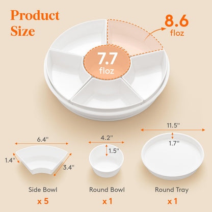 Lifewit Plastic Rotating Divided Serving Tray, Chips and Dip Serving Dish Bowl for Party Entertaining, 29 cm/11.5" Round Divided Platters, Lazy Susan Organizer for Fruit/Veggie/Snack/Candy/Taco/Cheese