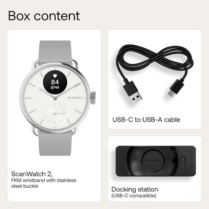 Withings ScanWatch 2 - Hybrid Smart Watch, Heart Rate Monitoring, Fitness Tracker, Cycle Tracker, Sleep Monitoring, GPS Tracker, 30-Day Battery Life, Android & Apple Compatible, HSA/FSA