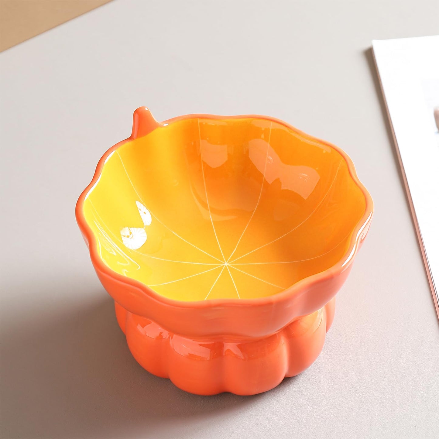Yeexoxow Pumpkin Raised Ceramic Cat Water Bowl, 9 oz, Whisker Friendly