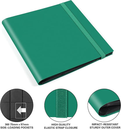 GEAoffice Card Binder, 12 Pockets Trading Card Album Book Folder, 624 Side Loading Pocket Collection Binder for Yugioh, MTG, TCG, Sports & Games Cards, Green