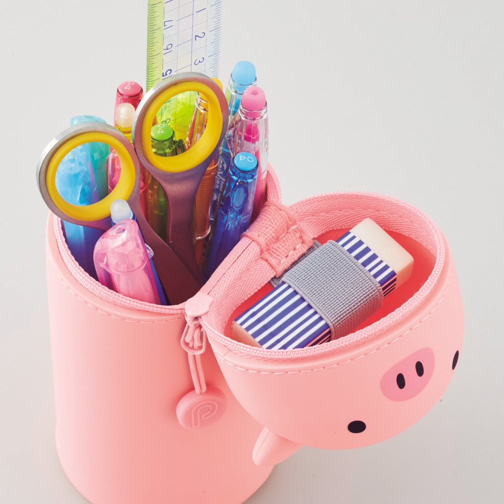 LIHITLAB Kawaii Japanese Cat Large Stand Up Pencil Case For School Office College, Cute School Supplies, Animal Pen Holder Pencil Pouch Holder Girls, Artist Pencil Case, Gray Cat (A7714-4)