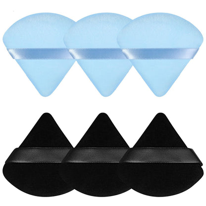 Pimoys 6 Pieces Powder Puff Face Makeup Sponge Soft Velour Triangle Powder Puffs Beauty Sponge Stocking Stuffers for Loose Powder (Black, Pink)