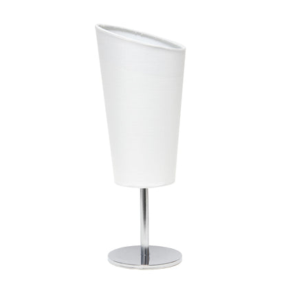 Simple Designs LT1208-WHT 12.4" Bright and Bold Mini Compact Chrome Table Lamp with Angled Fabric Shade, for Living Room, Bedroom, Office, White