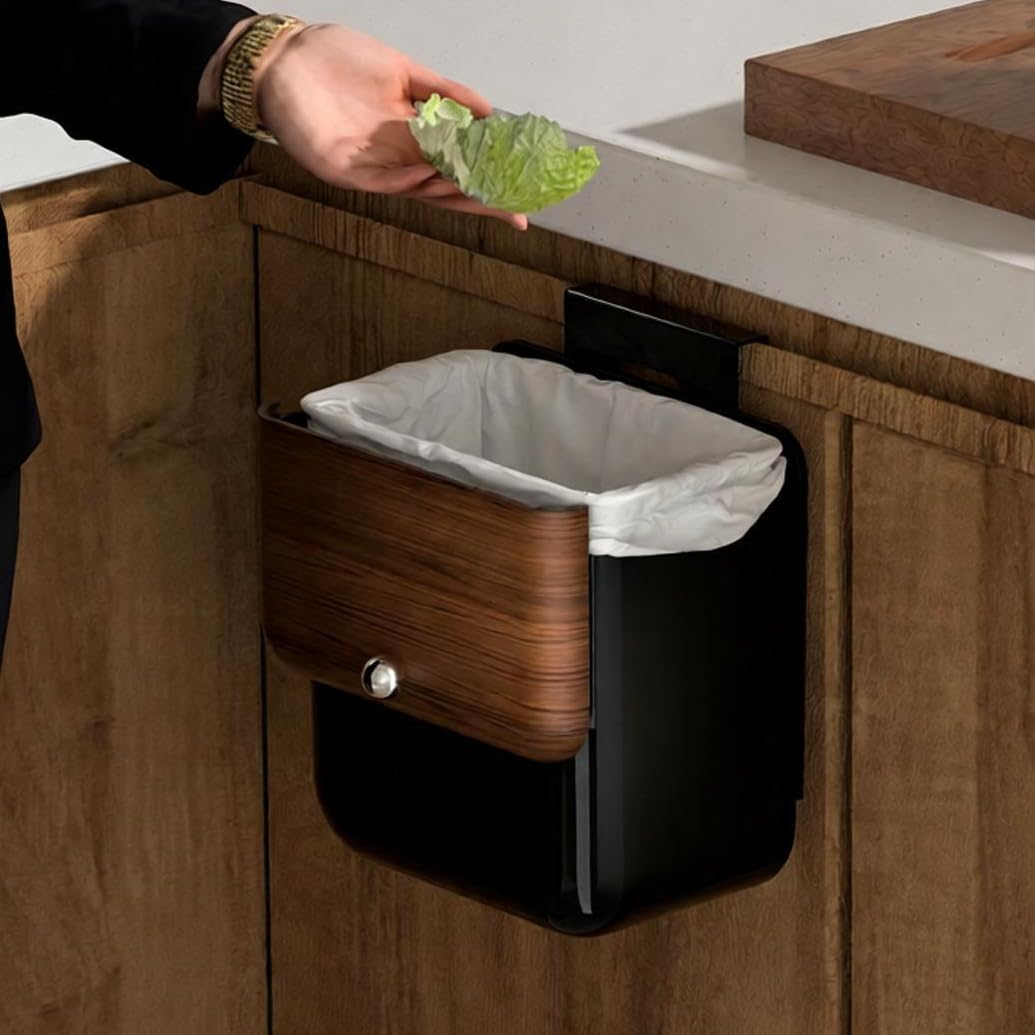 ZNYOPA Large 3.2 Gallon Compost Bin, Under Sink Trash Can with Lid, Hanging Waste Cabinet for Office Kitchen Cupboard Bathroom Bedroom, Black