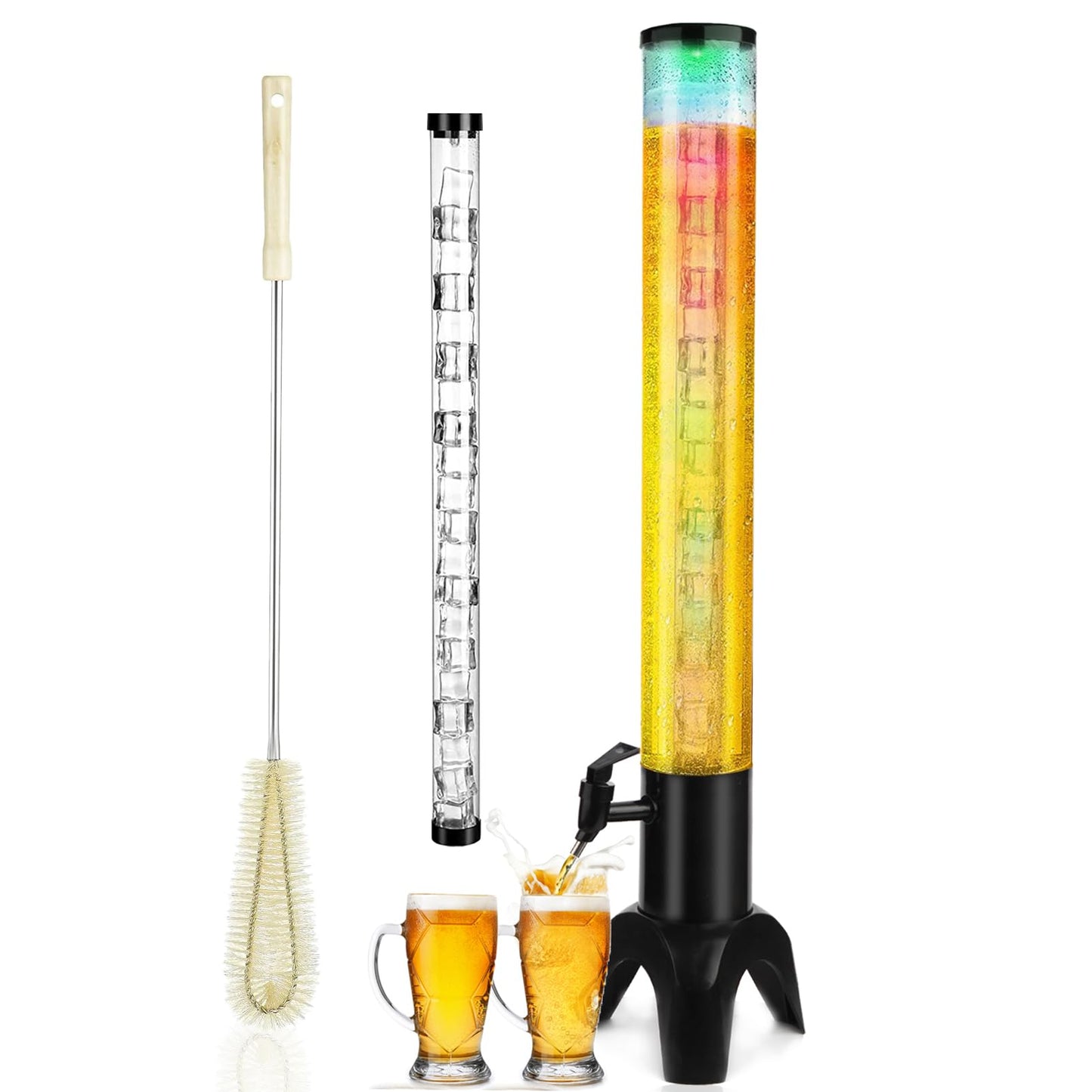 Beer Dispenser, 100oz/3.2 qt Mimosa Tower Dispenser with Ice Tube and LED Light for Margarita, Liquor, Beverage - Tabletop Drink Tower Dispensers for Parties