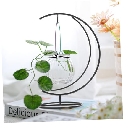 VOSAREA Hanging Glass Globe Holder Stand for Air Plants Sturdy Structure Moon-shaped Design Decorative Terrarium Display for Decor