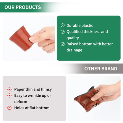 KINGLAKE GARDEN Small Terracotta Plastic Pots,50 Packs 2 Inch Small Plant Pots with Drainage Holes,Mini Nursery Plastic Plant Planters for Succulents,Indoor Outdoor Plant