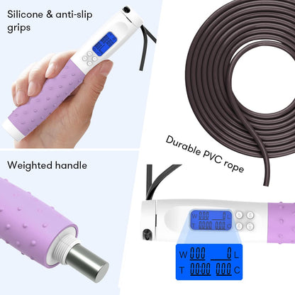 Te-Rich Jump Rope, Weighted Jump Rope for Fitness, Skipping Rope with Counter - Heavy Handles, Adjustable Length - Cordless Jumping Rope for Men Women Kids Fitness Exercise Training