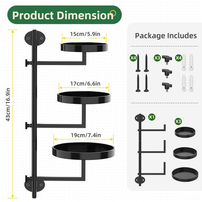 Gaoymsym Rotating Window Plant Shelf Wall Plant Shelf Indoor Metal Plant Stand Window Shelves for Plants 3 Tier Plant Stand Wall Plant Holder Wall Planters for Indoor Plants, Outdoor Plant Stands for Patio, Black