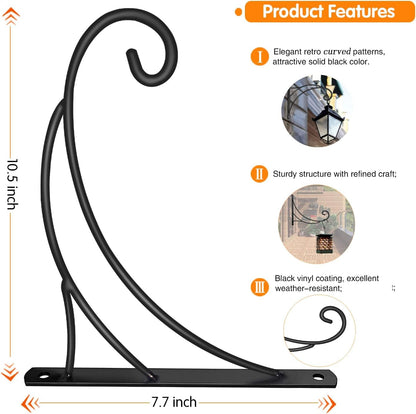 Hanging Plant Brackets, Pack of 4 Iron Hanging Basket Bracket Durable Weather-Resistant Outdoor Plant Hooks for Hanging Plant Lantern Windchime Birdhouse Metal Sign Fruit Bracket, Screw Included
