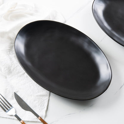 Magclay Porcelain Serving Platters, 12 Inch Large Serving Trays, Oval Serving Plates for Dessert Appetizers Meat/Entertaining/Party, Set of 3, Matte Black