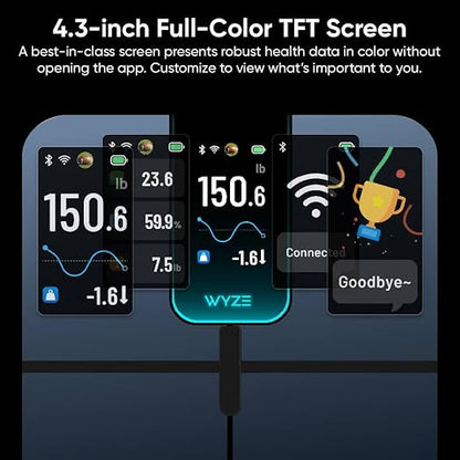 Wyze Scale Ultra, Smart Scale with 4.3" Color Display, Digital Bathroom Scale for Body Weight BMI Muscle Mass Composition, Wi-Fi & Bluetooth Body Fat Scale with Heart Rate, 400 lbs (Black)