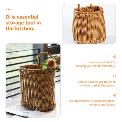 Woven Seagrass Storage Basket - Wall Mounted Planters with Rattan Flower Pot - Hanging Wicker Basket
