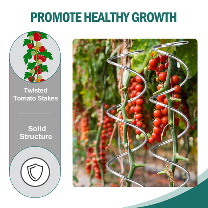 LAKNUAL 58" Galvanized Plant Supports Spiral Tomato Cages, 10 Pack Metal Twisted Tomato Stakes Climbing Plant Stake Tower Outdoor Indoor