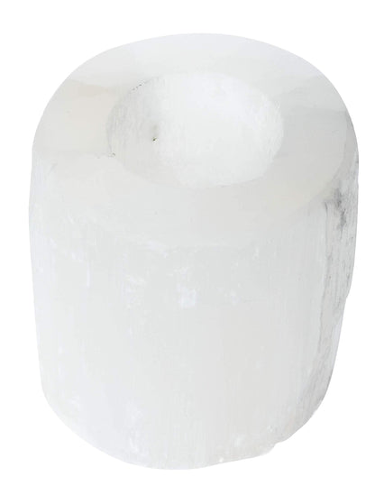 Natural Solid White Selenite Candleholder - Perfect for Meditation and Reflection - 3" Tall (1)