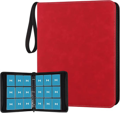 GERMUN 3 Ring 9 Pocket Zipper Card Binder, 720 Double Sided Standard PU Trading Card Album Folder for TCG & Sports Cards, Not Fit Top Loaders (Red)
