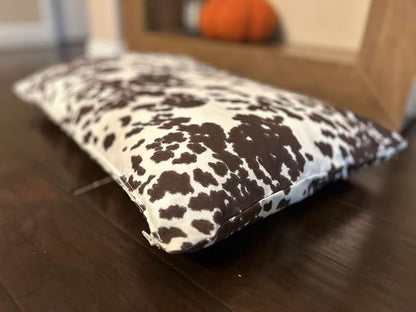 Natural Cotton Canvas Dog Bed – Raw Cotton Filled Pet Cushion Insert, Breathable Eco-Friendly Dog Mattress, Durable Washable Cover with Zipper (Cow Print Brown White, Small 36"x22"x3")