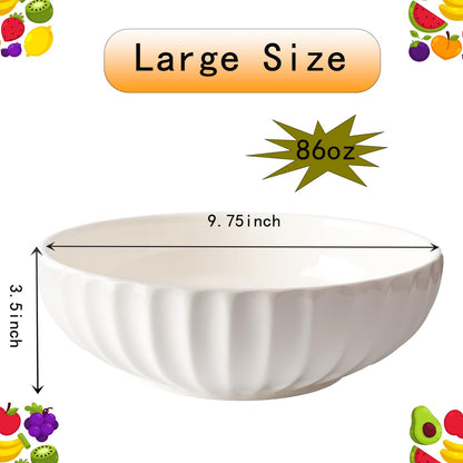 Opeikla Large Ceramic Fruit Bowl for Kitchen Counter, 10-Inch White Fruit and Vegetable Bowl, Decorative Serving Bowl for Home