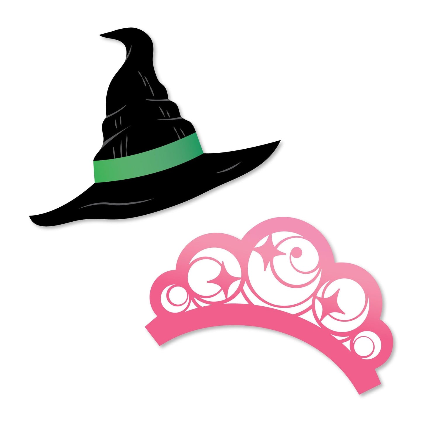 Big Dot of Happiness Witch Small Paper Cutouts, DIY Good Pink and Green Birthday or Witch Halloween Party Decor Craft for Girls, Green Witch Hat & Pink Crown Shaped Cut-Outs - 24 Ct