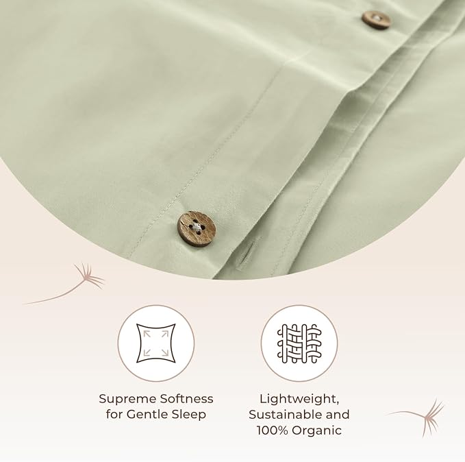 100% Organic Cotton Duvet Cover Queen Size - Naturally Soft Lightweight & Cooling Duvet Cover Set with Decorative Shams - Premium GOTS Certified 300 Thread Count Sateen Weave (Pastel Green, Queen)