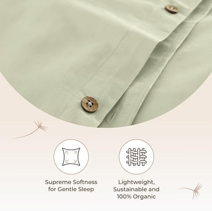 100% Organic Cotton Duvet Cover Queen Size - Naturally Soft Lightweight & Cooling Duvet Cover Set with Decorative Shams - Premium GOTS Certified 300 Thread Count Sateen Weave (Pastel Green, Queen)