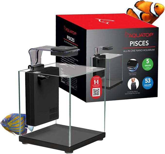 Aquatop Pisces Bullet Shaped Glass Aquarium - Nano Aquarium Kit, for Salt & Freshwater Fish Tanks - Mechanical, Chemical & Biological Filtration