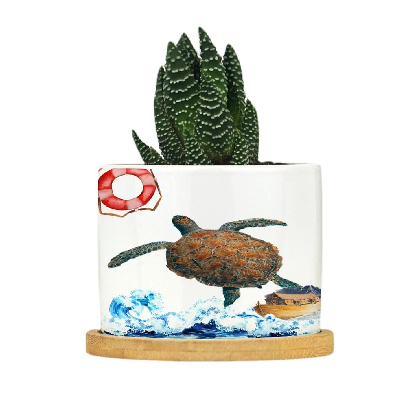 DreamAutumn Ocean Theme Sea Turtle Ceramic Planters Ceramic Pots with Saucers Orchid Pots for Plants Succulents Pots Office Desk Garden Balconys New Home Decor,Gifts for Mom Mother Grandmother