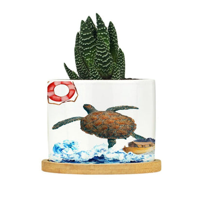 DreamAutumn Ocean Theme Sea Turtle Ceramic Planters Ceramic Pots with Saucers Orchid Pots for Plants Succulents Pots Office Desk Garden Balconys New Home Decor,Gifts for Mom Mother Grandmother