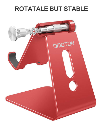 OMOTON Adjustable Cell Phone Stand, C2 Aluminum Desktop Phone Holder Dock Compatible with iPhone 15 14 13 Xs XR 8 Plus 7 6, Samsung Galaxy, Google Pixel, Android Phones, Red